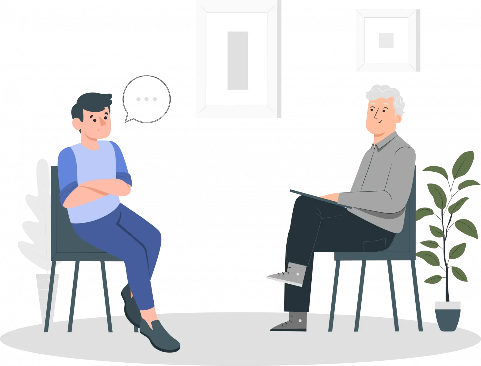 Adults talking in chairs